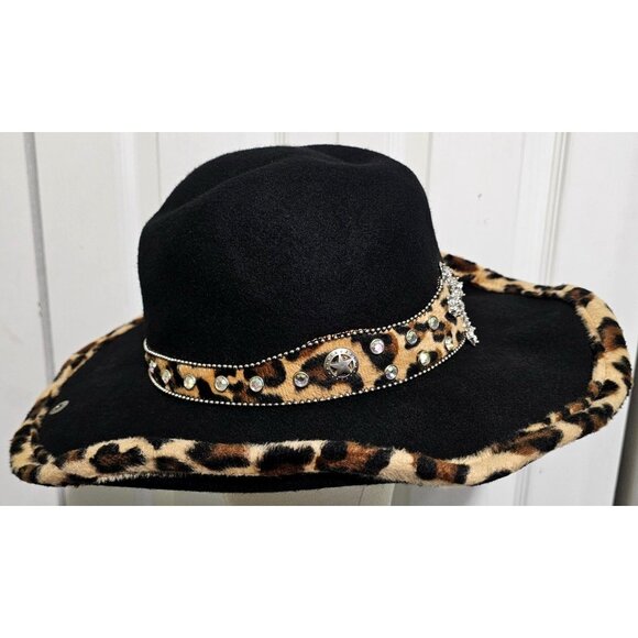 Peter Grimm Black Wool Cowboy Hat Studded Cross Rhinestone Western Goth Witchy main image 4